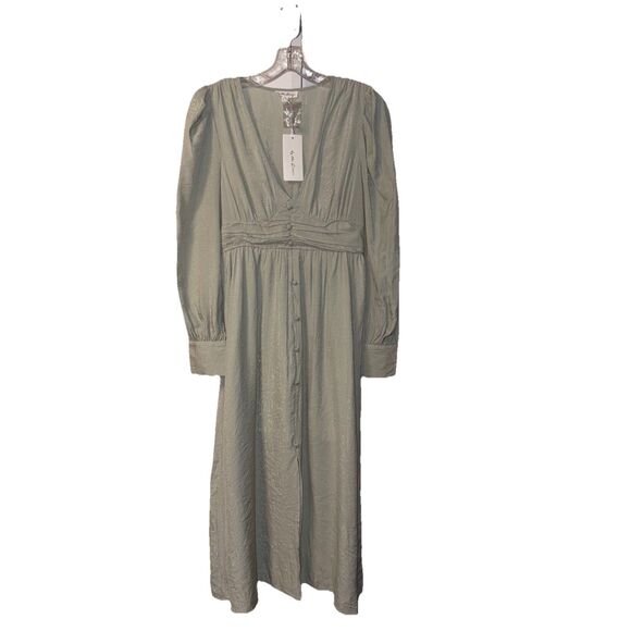 By The River NWT Mint Green Striped Dress Peasant Boho Size Medium Shimmery - Picture 3 of 16